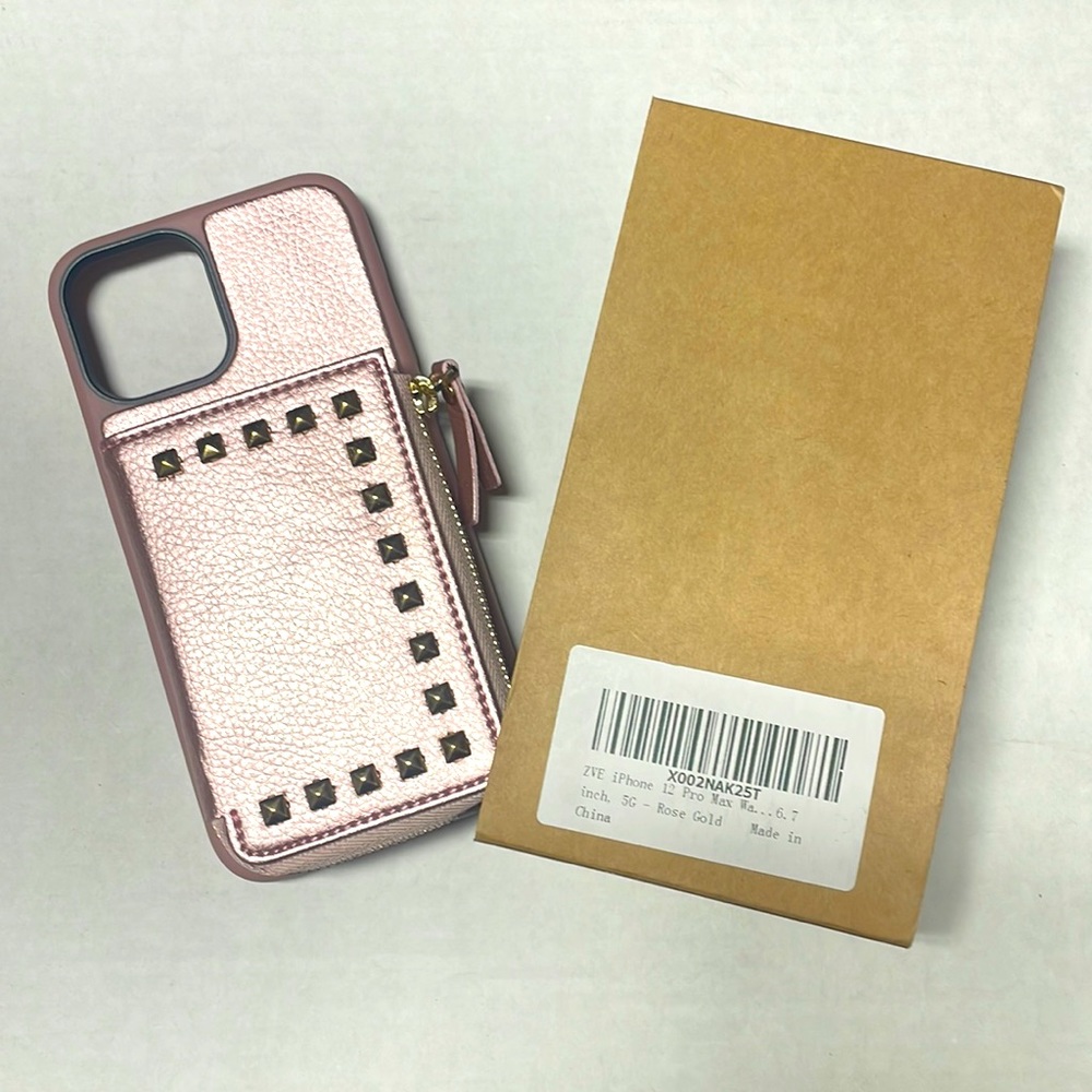 Ave iPhone 12 Pro Max wallet 6.7” pink with rivet